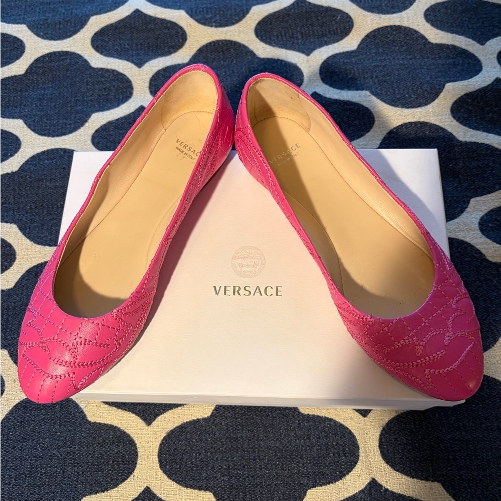 Versace Fuchsia Embroidered Flats